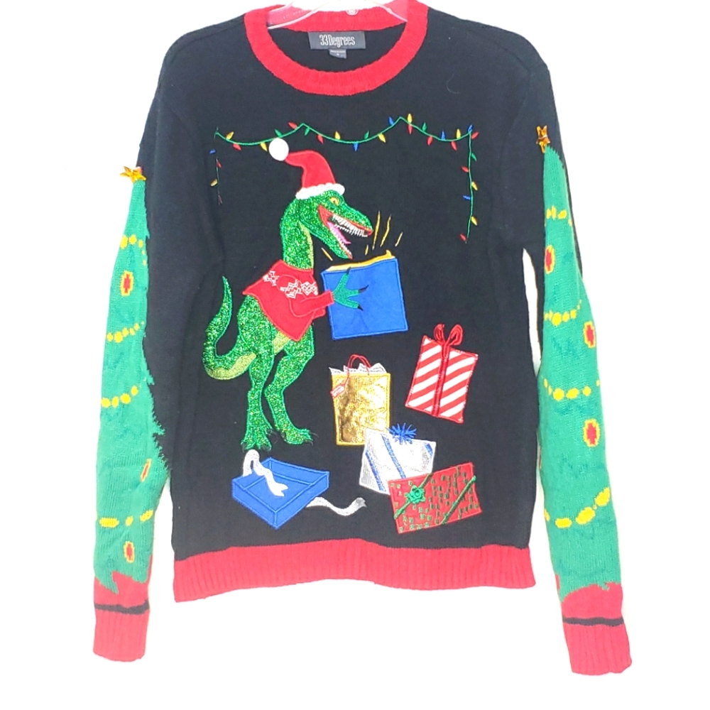 33 Degrees Christmas Raptor Got A Present Ugly Christmas Sweater Size Small